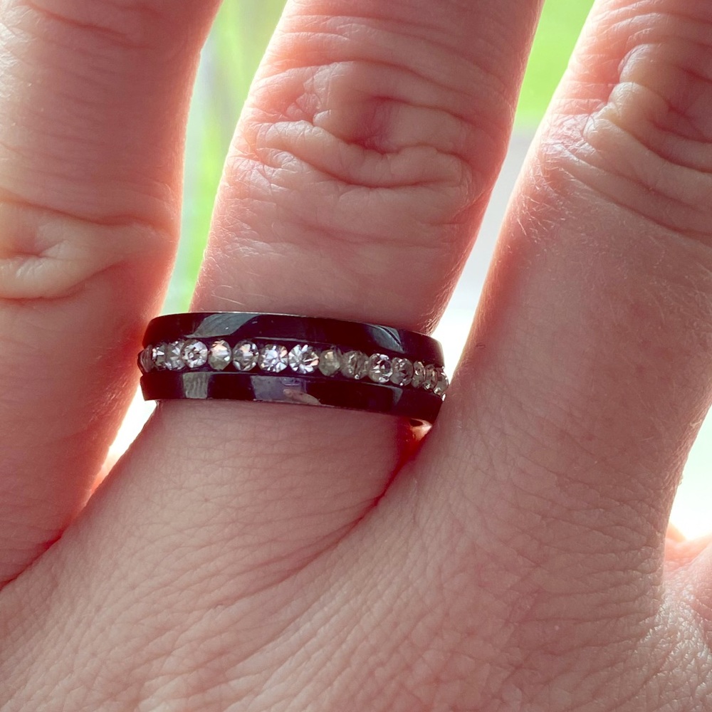 Men’s stainless steel wedding band with CZ